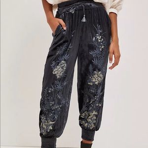 NWT Anthropologie Rosie Embroidered Velvet Joggers